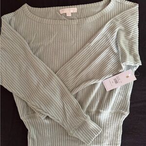 Spiritual Gangster Ribbed Blouse in Light Green